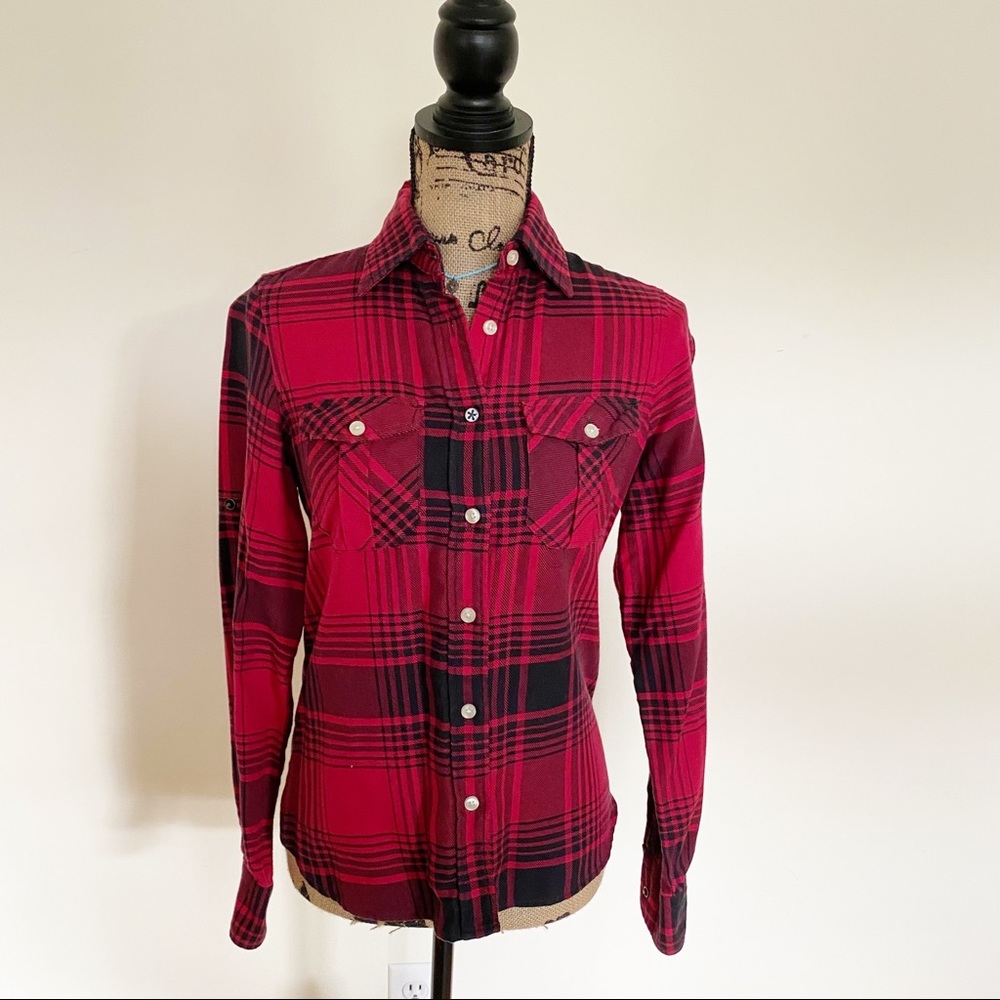 Nordstrom's Just a Cheap Shirt Red & Black 100% Cotton Button Down Plaid Shirt